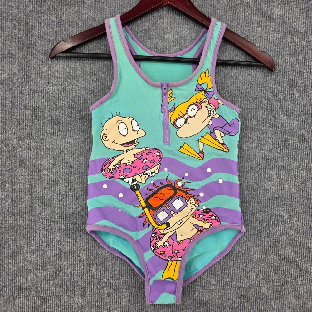 Nickelodeon Rugrats Girls One Piece Swimsuit Teal Purple Graphic Size 10